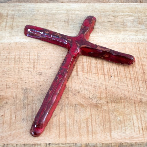 Crucifijo de cerámica abstracto de estilo moderno de mediados de siglo, de época.