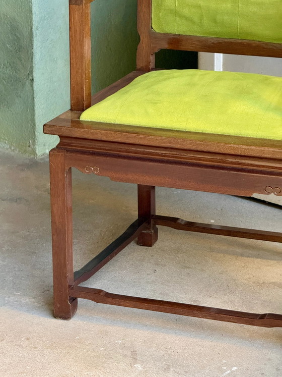 Coppia di poltrone in legno esotico e tessuto verde lime (foto 9 di 14)