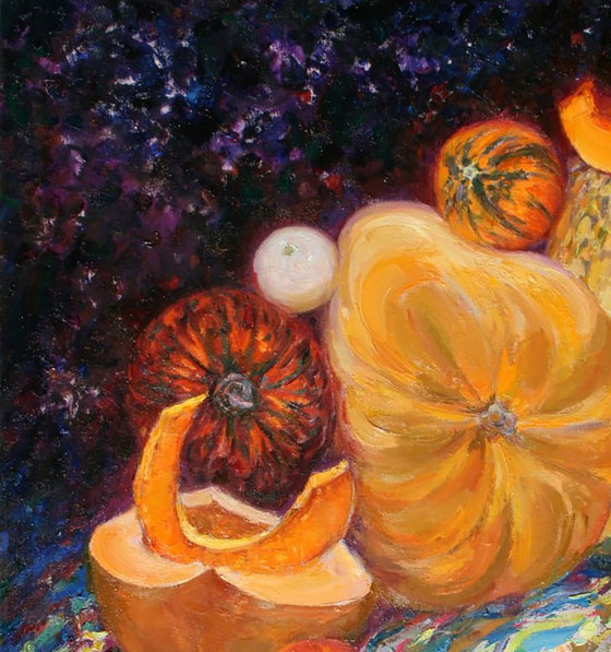Original Oil Painting Symbolism Pumpkin Still Life The Moon Has Risen – Paintings & Drawings, Canvas (photo 2 of 5)