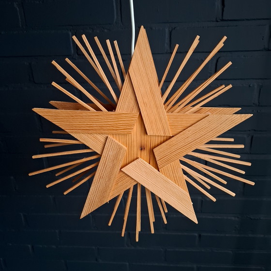 Image 1 of Stella di Natale vintage in legno, stella dell'Avvento con luci