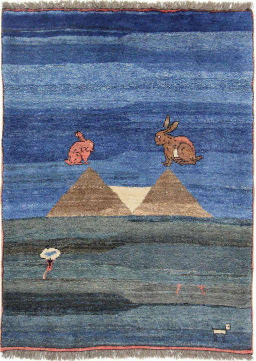 Alfombra oriental persa original Gabbeh Ghashghai, 158 cm x 119 cm, color natural antiguo