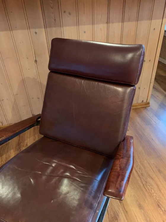 Girsberger schommelstoel, vintage design. – Schommelstoelen, Leather, Metal, Mid Century Modern (photo 4 of 6)