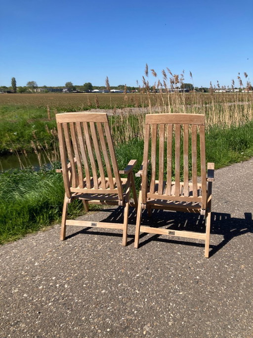 2 top kwaliteit Gloster teakhouten tuinstoelen verstelbare rugleuning als NIEUW