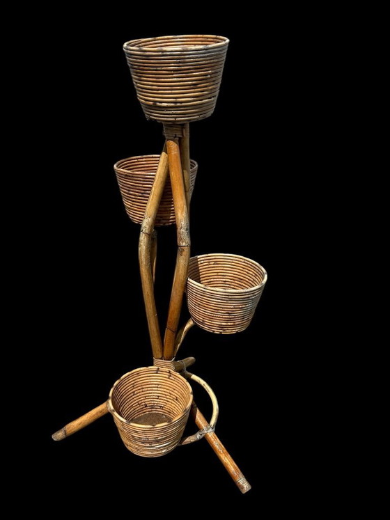 Image 1 of Rotan plantenstandaard, jaren 1950