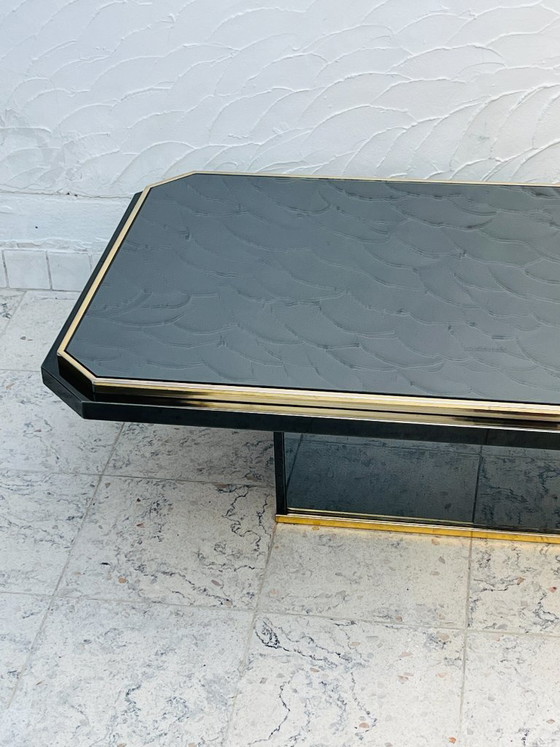 Tweekleurige salontafel van messing en zwart spiegelglas van Fedam (photo 17 of 18)
