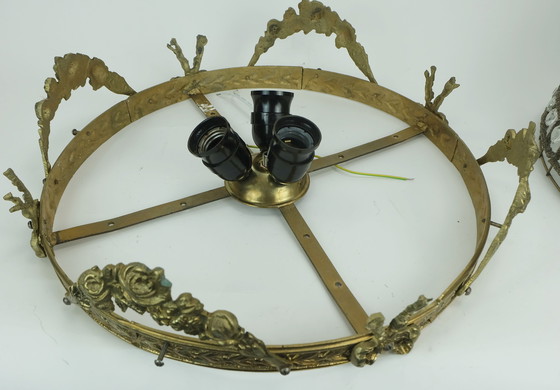 Image 1 of grande lampada da soffitto glamour anni '60 cristalli di vetro bronzo stile hollywood regency anni '60-'70