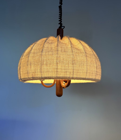 Vintage pendant lamp, teak & wool, Domus '70