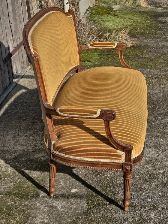 Image 1 of French Antique green Velvet Sofa - Solid Wood Lounge Seater-Claude Sené Style - Louis XVI-late 1900th