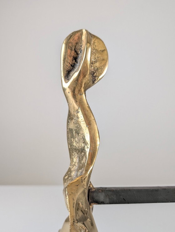 Image 1 of Pair of Brutalist Sculptural Bronze Andirons, 1970s
