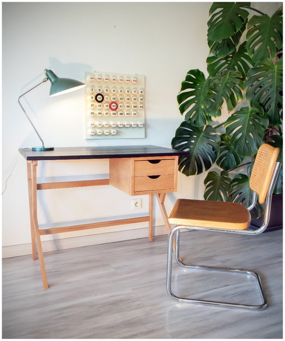 Image 1 of Vintage desk from the 1960s-70s, light oak, superb condition