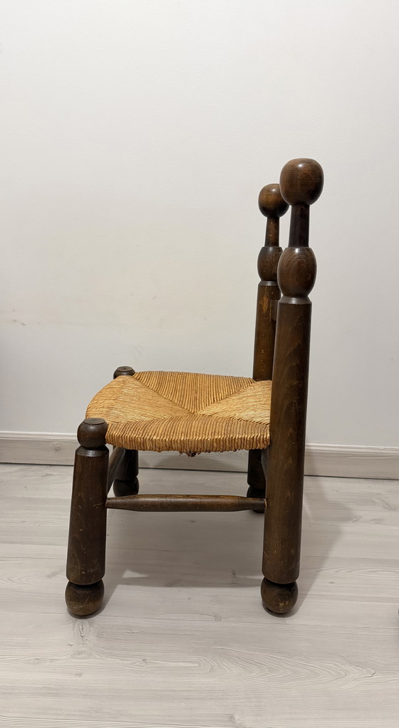 Image 1 of Chaise Basse de Cheminée im Stil von Charles Dudouyt – Bois et Assise Paillée