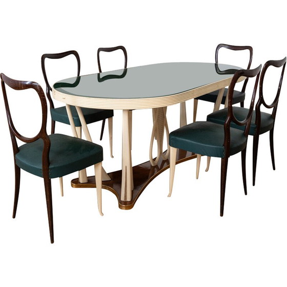 Image 1 of Vintage walnut, glass and brass lounge set, Italy 1950