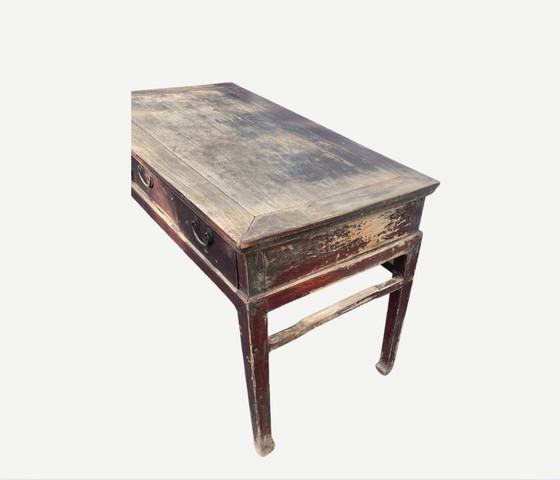 Image 1 of Única isla de cocina/mesa/escritorio/ cómoda antigua de roble pesado con tres cajones.