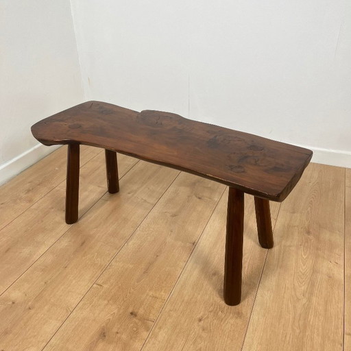 Rustic bench in solid elm, wabi sabi style, Mid-20th century.