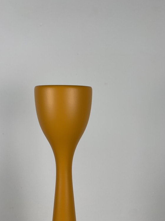 Image 1 of Large Candle Holder In Orange-Yellow Lacquered Wood