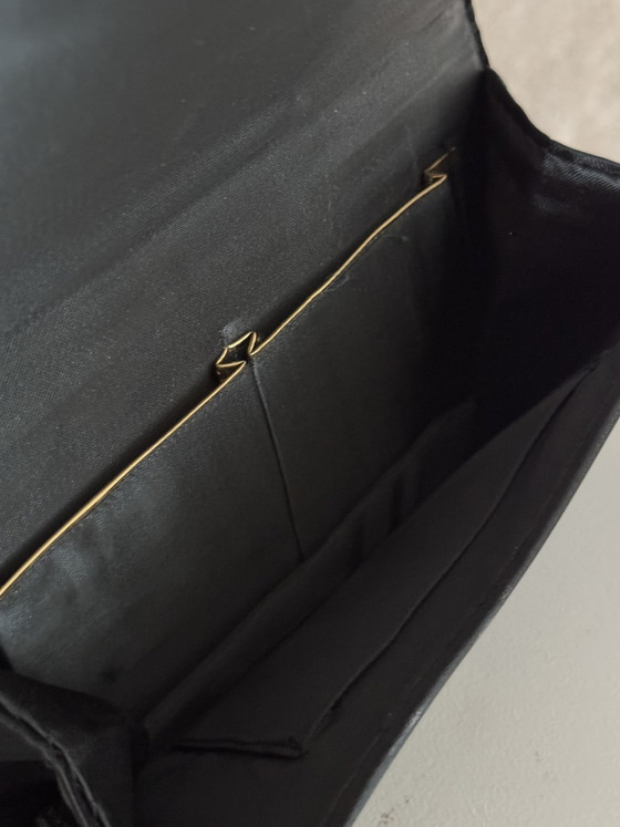 Image 1 of Geborduurde fluwelen tas met steentjes en gouden draden, clutch, vintage