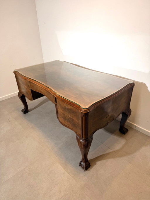 Antique Burr Walnut Partner’s Desk with Glass Top "chippendale" – bureau (photo 2 of 7)
