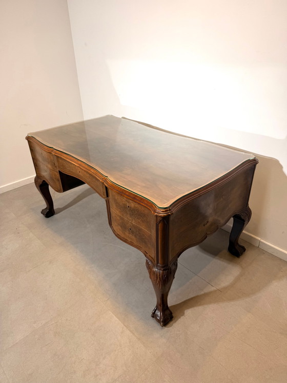 Antique Burr Walnut Partner’s Desk with Glass Top "chippendale" (photo 2 of 7)