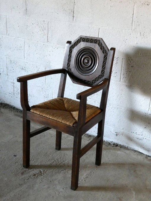 Poltrona bretone in rovere e paglia