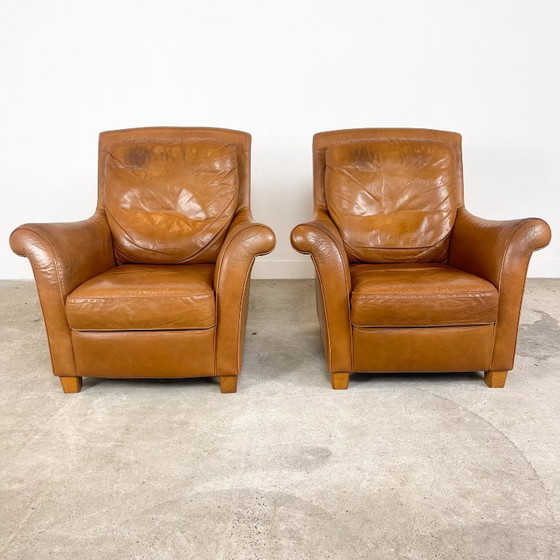 Fauteuils en cuir, marron, Bois, Vintage (photo 5 sur 13)