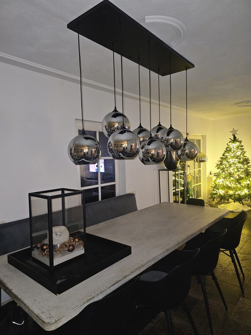 Tavolo da pranzo effetto cemento con gambe in acciaio, 260 cm