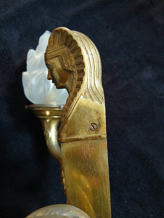 Rara Applique 1° Impero Bronzo Massiccio Sfinge Egizia – Bronze, Glass (photo 12 of 16)