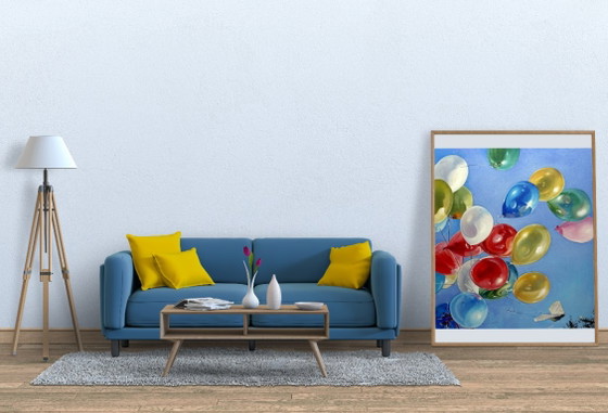 Original Oil Painting Contemporary Art, Hot Air Balloons Carrier – Paintings & Drawings, Canvas (photo 2 of 7)