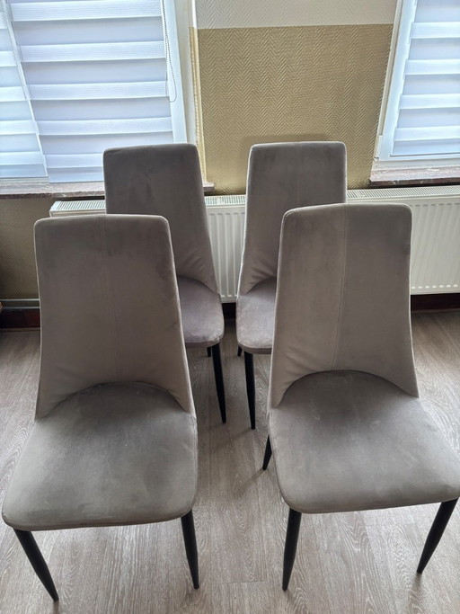 Set di 8 sedie in velluto – tortora e verde smeraldo – ottime condizioni – eetkamerstoelen, Velvet