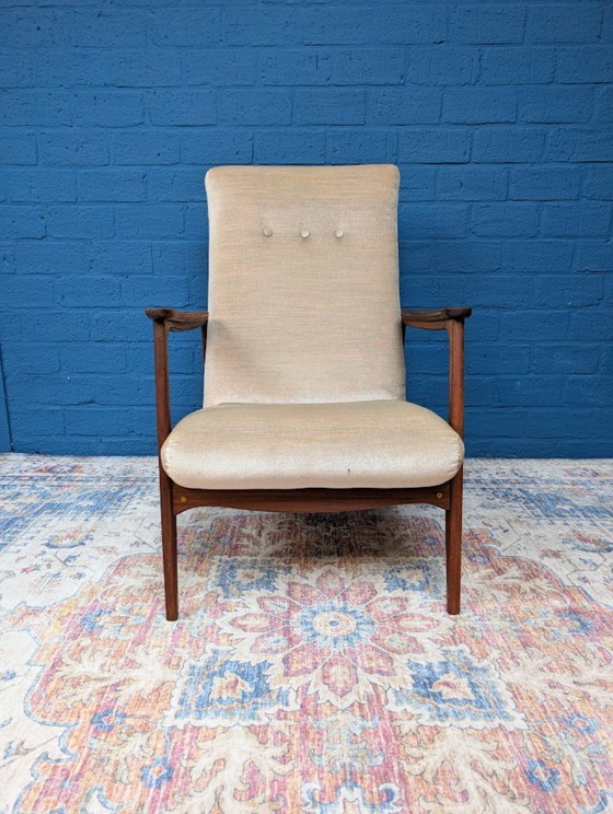 Fauteuil des années 60, Bois, Textile, Crème, Mid Century Modern (photo 8 sur 11)