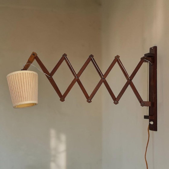 Lampe murale extensible accordéon en bois de style scandinave, en forme de ciseaux, avec prise électrique, (photo 3 of 11)