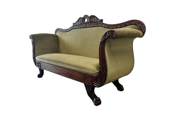 Image 1 of Poltrona/divano/due posti vintage in stile barocco verde