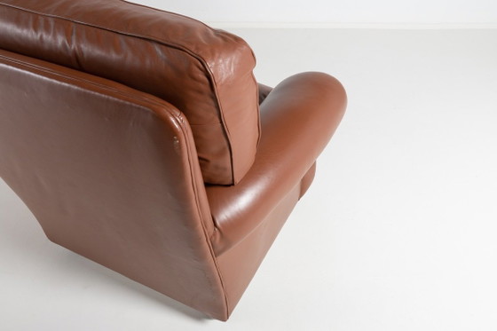 Image 1 of Paire de fauteuils club en cuir marron des années 1970, Italie