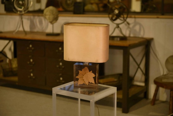 Lampada con inclusione di foglia di platano di Pierre Giraudon anni '70 – Lampade da tavolo, Vintage (photo 10 of 11)