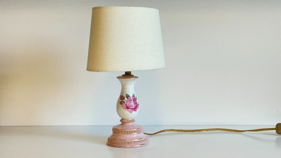 Image 1 of Ceramic Lamp, Italy, Roses and Gold