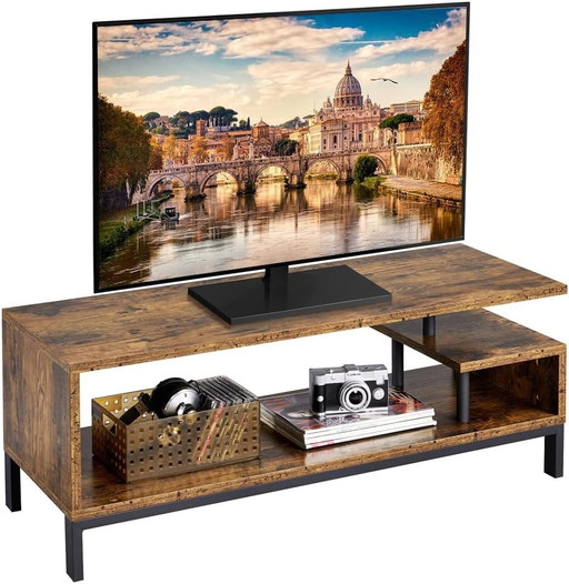 Yaheetech Meuble TV Bas Table TV Support de Télévision in Bois pour Salon Chambre Salle à Manger à 3 Niveaux Style Industriel Ma