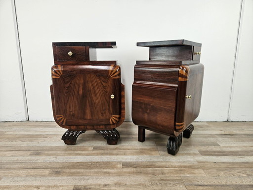 Art Decò nightstands in mahogany and pink maple