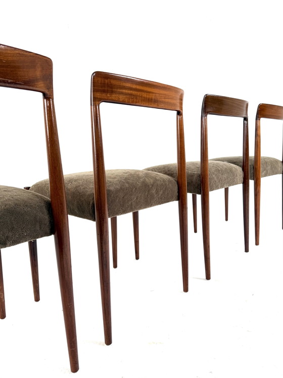 Set Van 4 Vintage Eetkamerstoelen, Lübke ‘70 – Wood, Textile (photo 5 of 10)