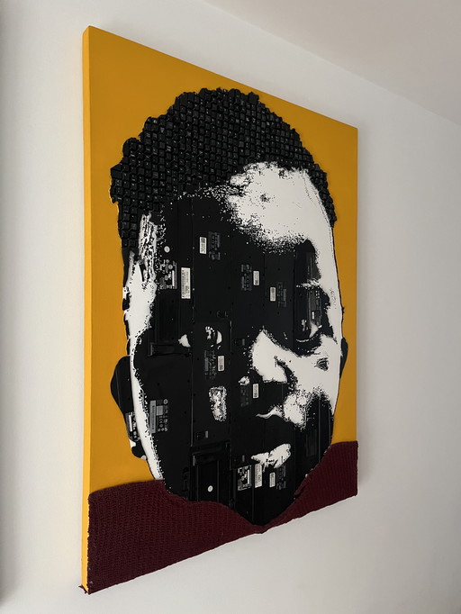 Maurice Mbikayi - “Ragazzo con maglia viola”, tecnica mista su tela