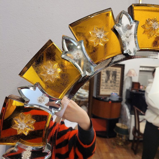 Image 1 of "Zon"-spiegel van Murano-glas, amberkleur, 20e eeuw – Italië