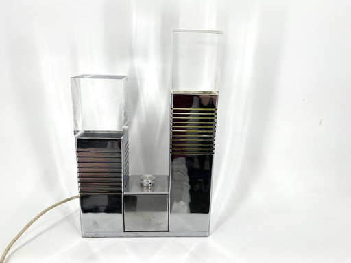 Vintage chrome and plexi table lamp attr. to Gaetano Missaglia, 1970s