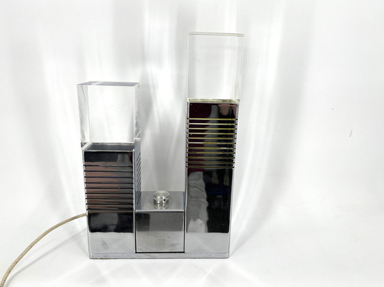Image 1 of Vintage chrome and plexi table lamp attr. to Gaetano Missaglia, 1970s