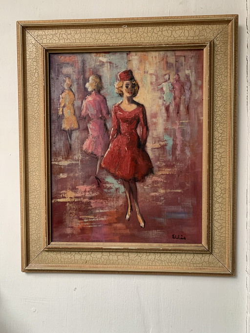 Zeer charmant Jaren 60 olieverfschilderij in Parijs Montmartre stijl.