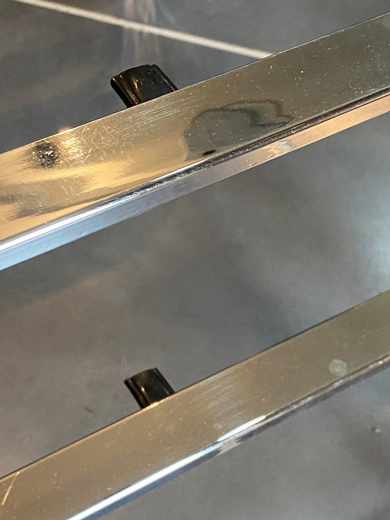 Image 1 of Table basse double plateau verre chrome style Bauhaus vintage 1970