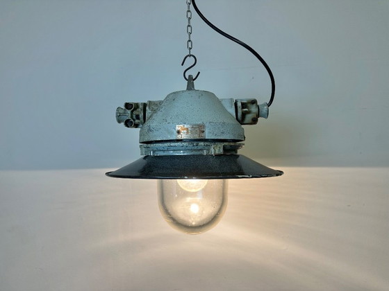 Image 1 of Grey Cast Aluminium Explosion Proof Lamp with Enameled Shade, 1970s