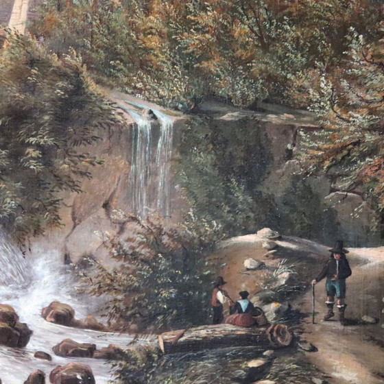 Image 1 of Paisaje con castillo, óleo sobre lienzo, firmado M.G., Italia, siglo XVIII.