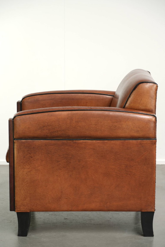 Sehr interessanter Art Deco Design Sessel aus Schafsleder mit tollem Design und schönen Farben – Leather (photo 5 of 12)