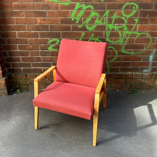 Vintage Sessel Mid-Century Armlehnenstuhl mit Buchenholzgestell – fauteuils, Wood (photo 2 of 7)