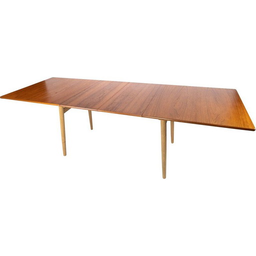Mesa de comedor vintage de teca y roble con extensiones de Hans J. Wegner y Andreas Tuck