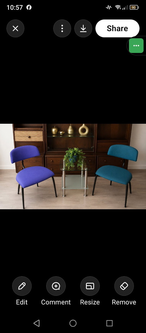 Set van 2 originele Lande designstoelen – eetkamerstoelen, Metal, Polyester (photo 2 of 9)