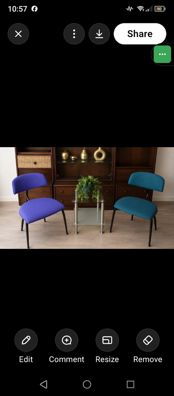 Set van 2 originele Lande designstoelen – Eetkamerstoelen, Metal, Polyester (photo 2 of 9)